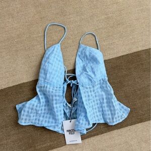 Light Blue Plaid Halter Top